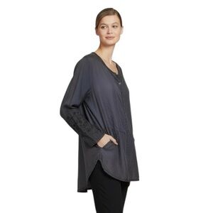 Johnny Was 100% Silk Embroidered Gray Boho Peasant Blouse Top Size Small